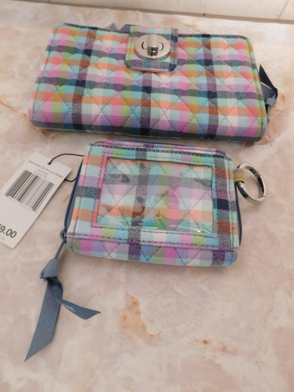 Vera Bradley Zip Around Wallet & Petite Zip Around Wallet NEW RFID Gingham Plaid - Picture 2 of 11